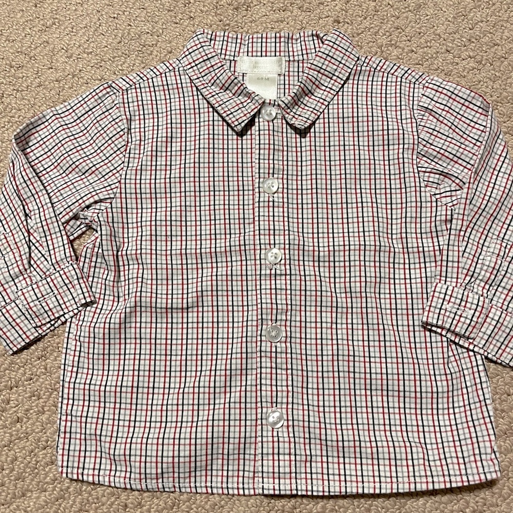 Black, grey, red plaid shirt size 6-9M